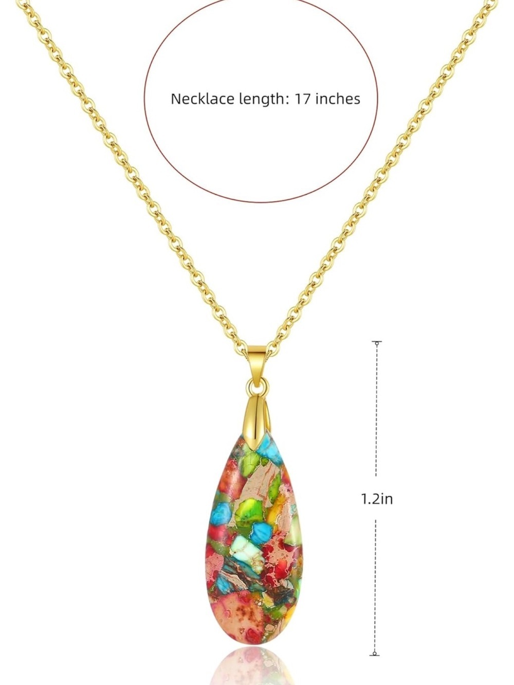 Anthropologie Gold Tear-Drop Pendant with Multicolor Mosaic - Picture 4 of 4